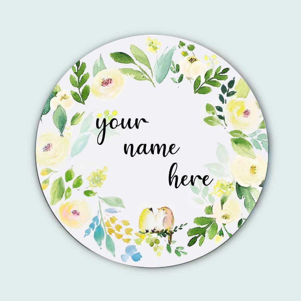 Serenade of Flowers - Hand-painted Floral Nameplate - Round