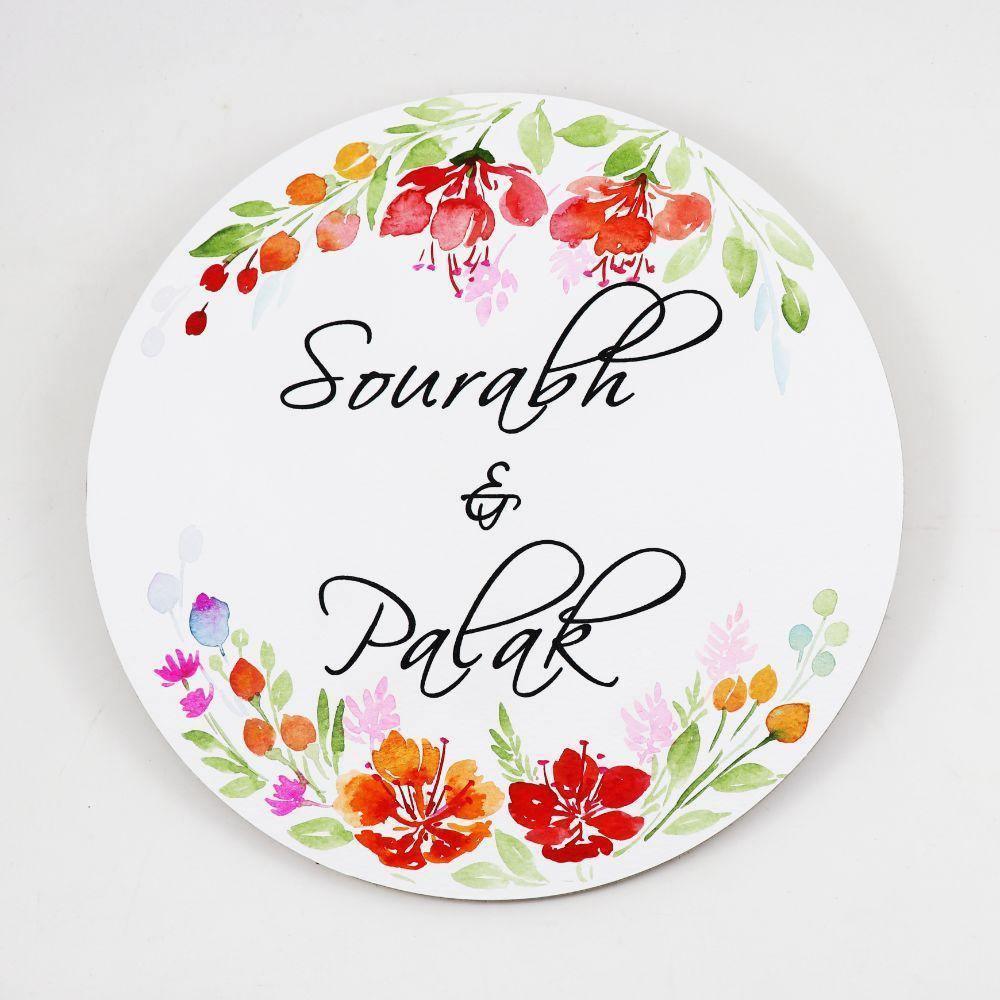 Gulmohar - Hand-painted Floral Nameplate - Round