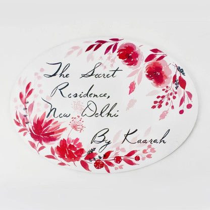 Red Flowers - Hand-painted Floral Nameplate - Oval