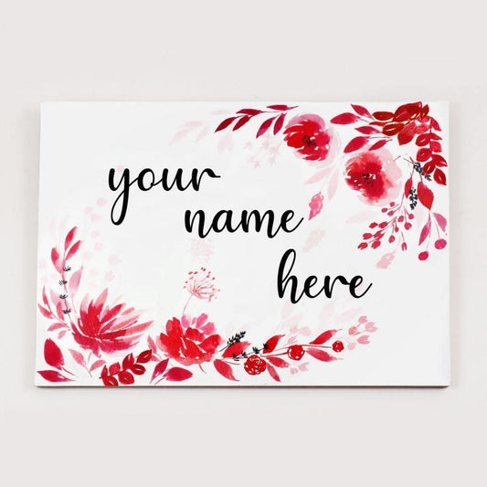 Red Flowers - Hand-painted Floral Nameplate - Rectangle