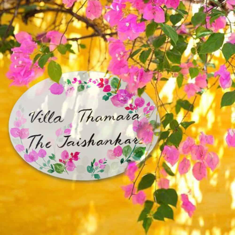 Bougainvillea - Hand-painted Floral Nameplate - Oval