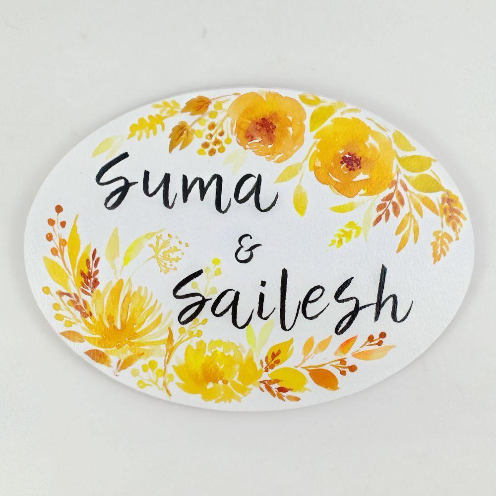 Garden of Dreams - Hand-painted Floral Nameplate - Oval