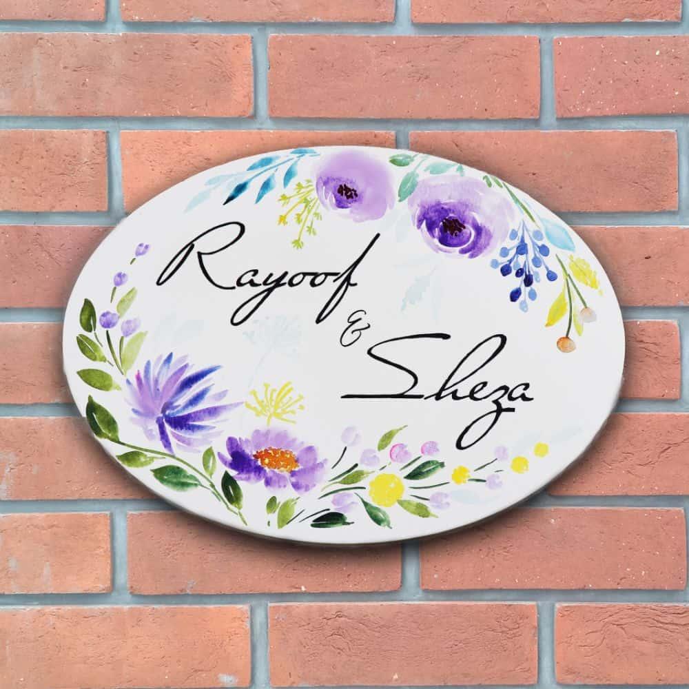 Floral Whispers - Hand-painted Floral Nameplate - Oval