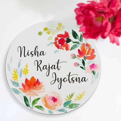 Blossoming Serenity Hand-crafted Nameplate - Round