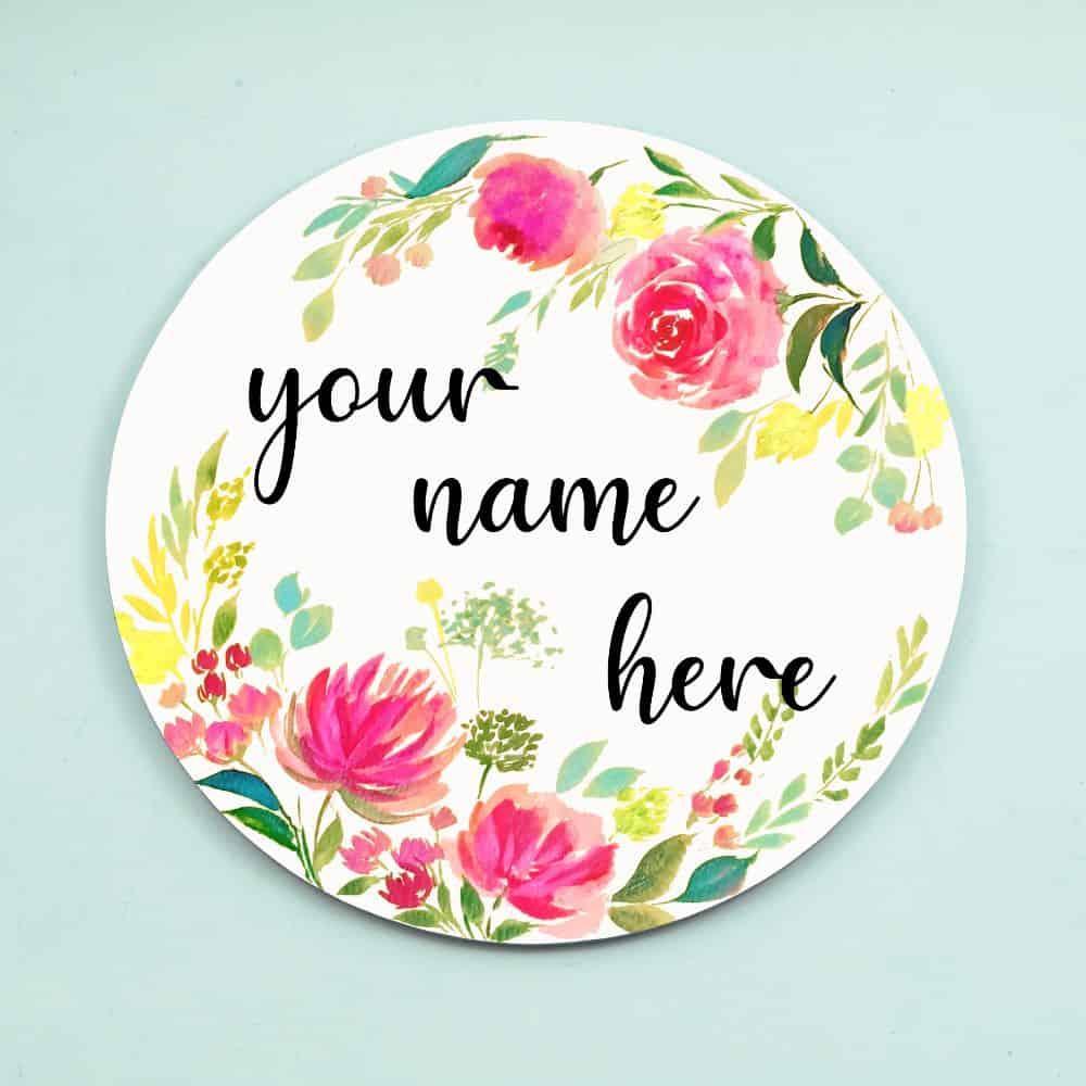 Whispering Blossoms - Hand-painted Floral Nameplate - Round