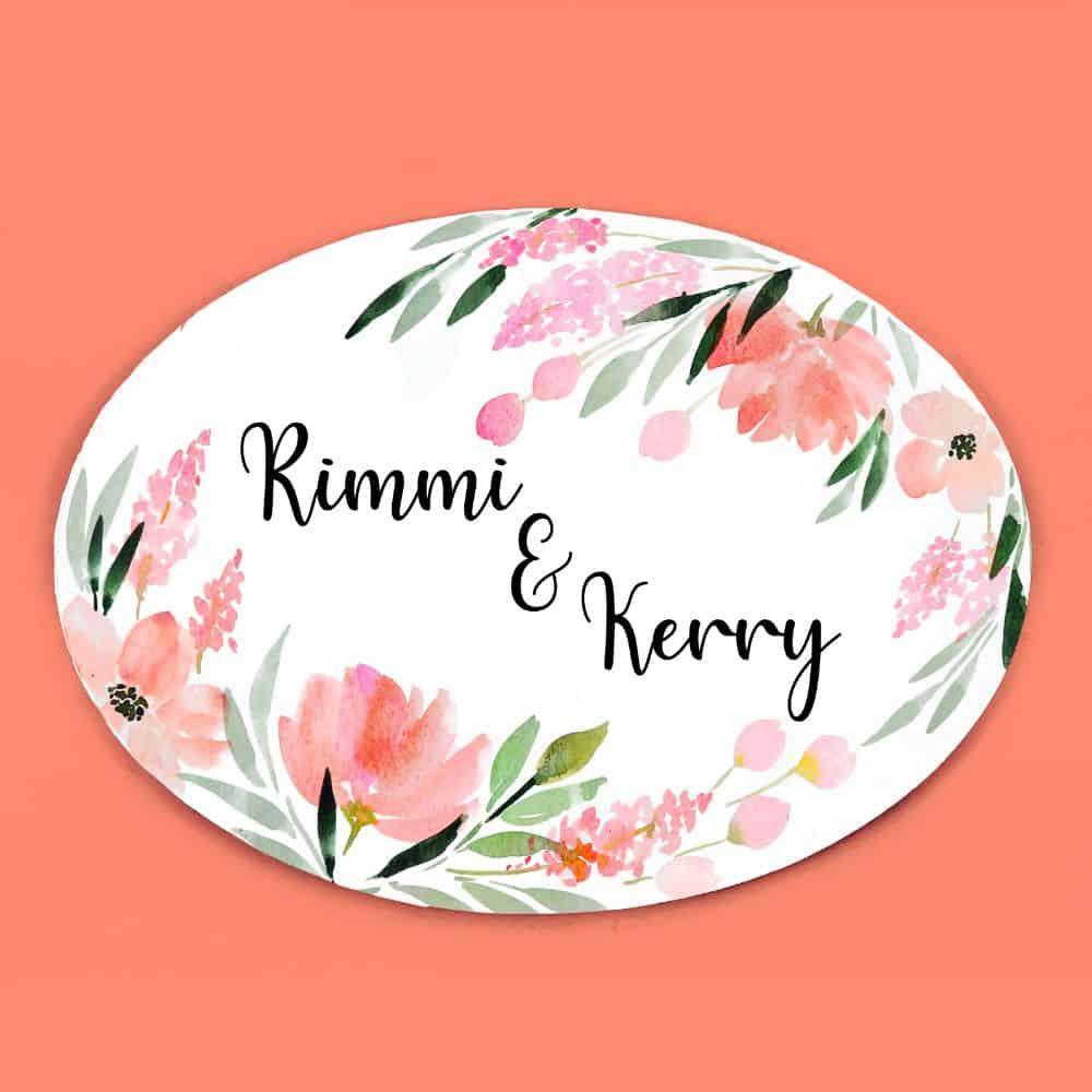 Peach Corner - Hand-painted Floral Nameplate - Oval