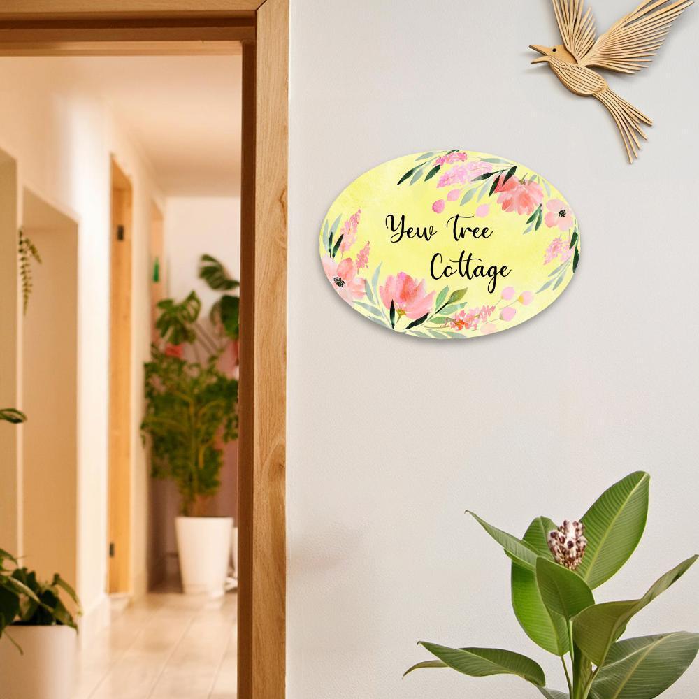 Peach Corner - Hand-painted Floral Nameplate - Oval