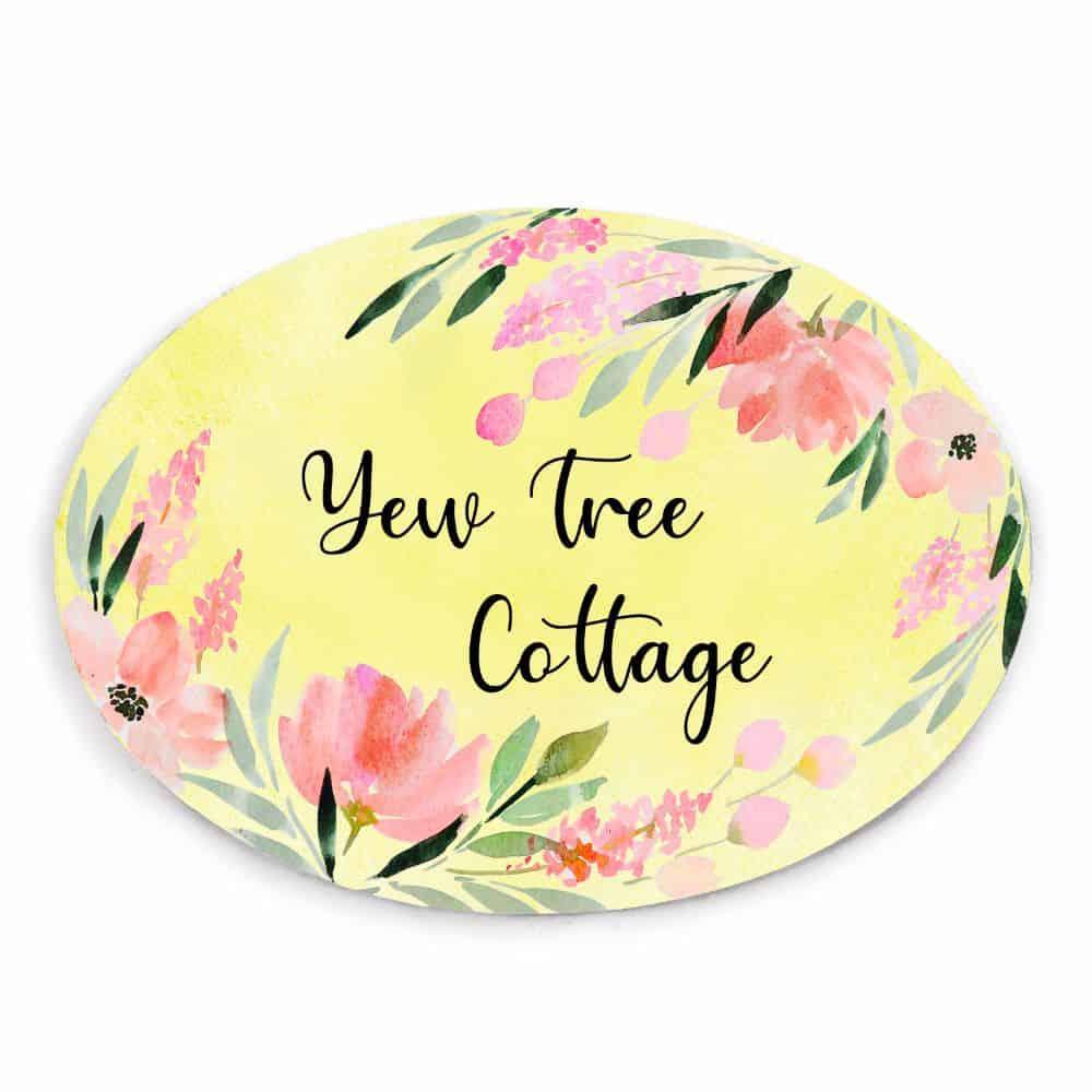 Peach Corner - Hand-painted Floral Nameplate - Oval