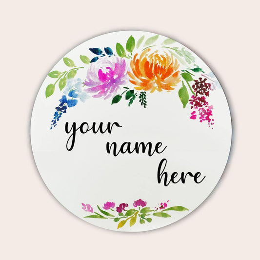 Elegance in Bloom - Hand-painted Floral Nameplate - Round