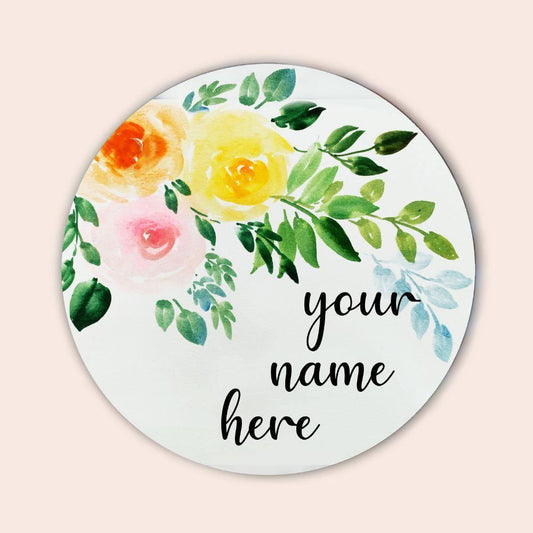 Nature's Canvas - Hand-crafted Floral Nameplate - Round