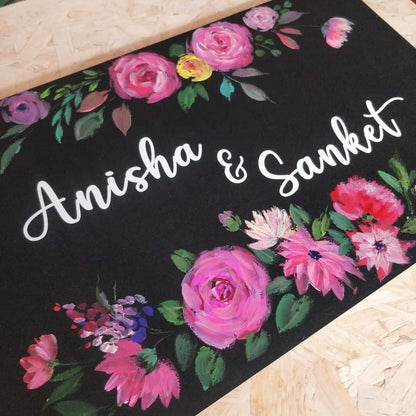 Blooming Beauty - Hand-painted Floral Nameplate - Rectangle