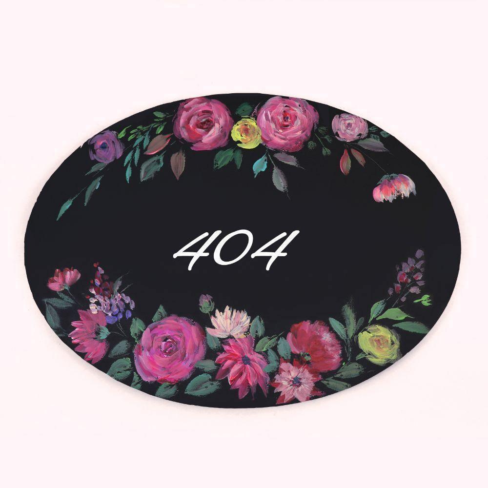 Blooming Beauty - Hand-painted Floral Nameplate - Oval