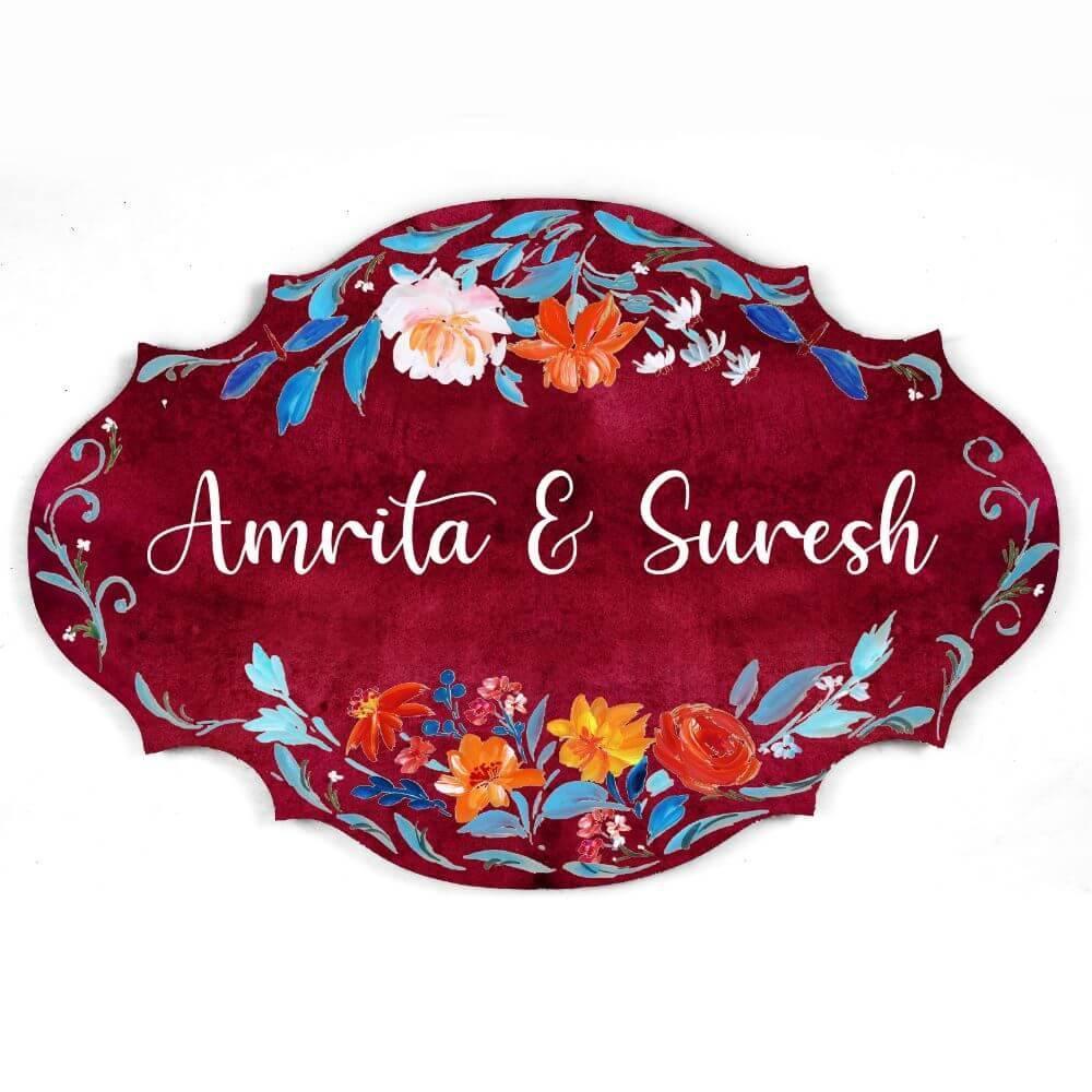 Hand-painted Customized Name Plate - Victorian Orange Floral