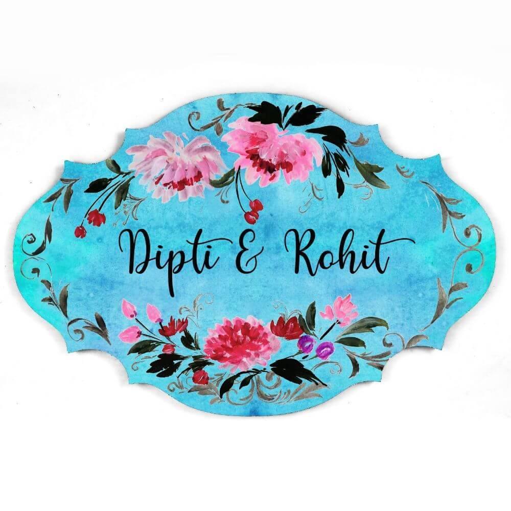 Hand-painted Customized Name Plate - Victorian Red Floral