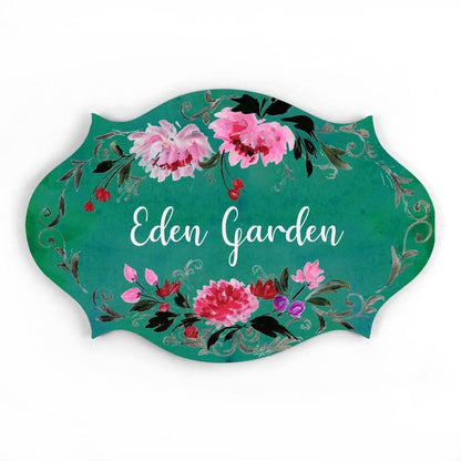 Hand-painted Customized Name Plate - Victorian Red Floral