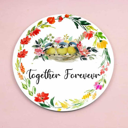 Bird Family - Hand-painted Floral Nameplate - Round