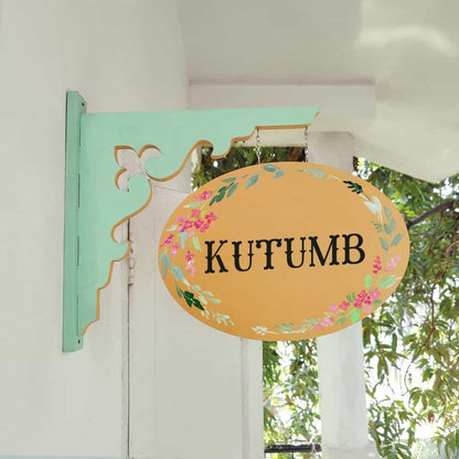 Hand-painted Hanging Name Plate - Mint Green Oval Yellow