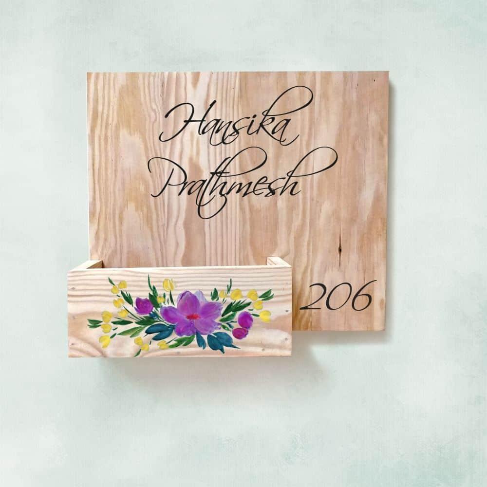 Hand-painted Customized Planter Name Plate - Purple Flowers