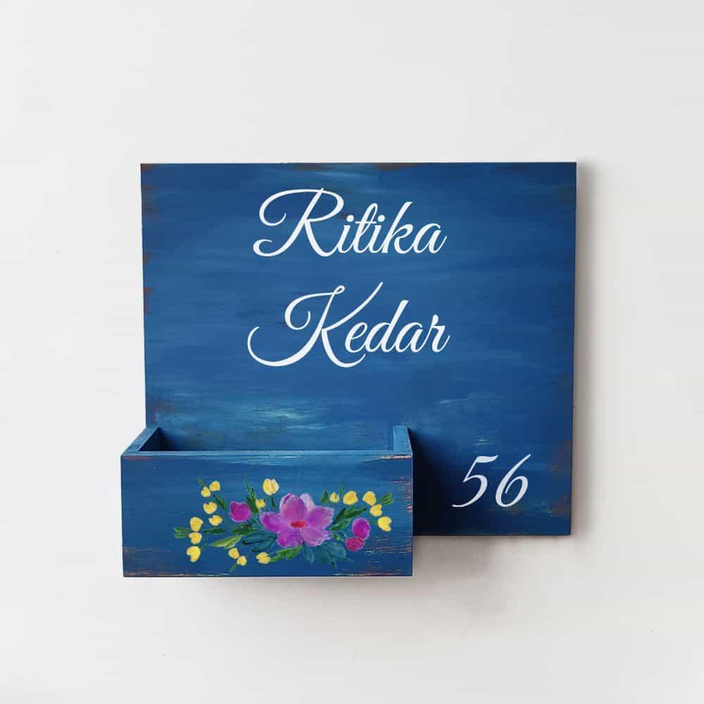 Hand-painted Customized Planter Name Plate - Purple Flowers