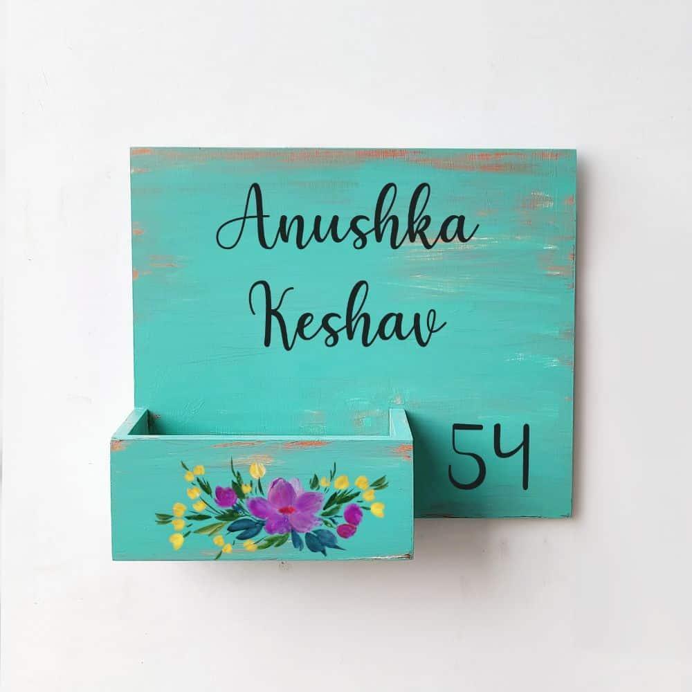 Hand-painted Customized Planter Name Plate - Purple Flowers