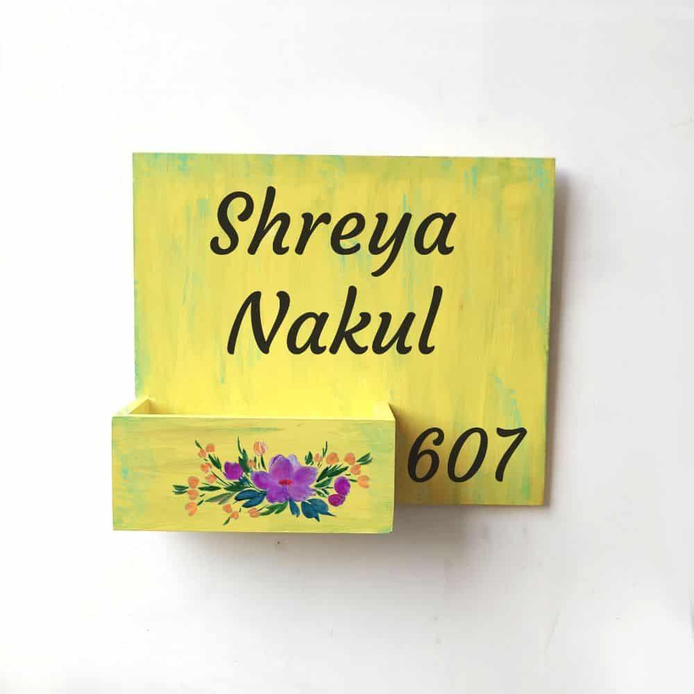 Hand-painted Customized Planter Name Plate - Purple Flowers