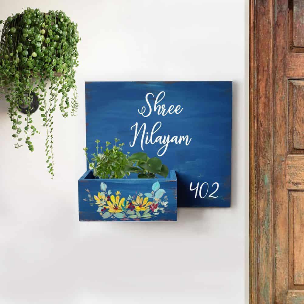 Hand-painted Customized Planter Name Plate - Yellow Flowers