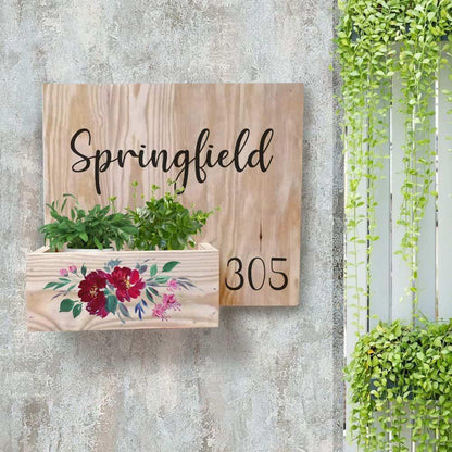 Hand-painted Customized Planter Name Plate - Red Flowers