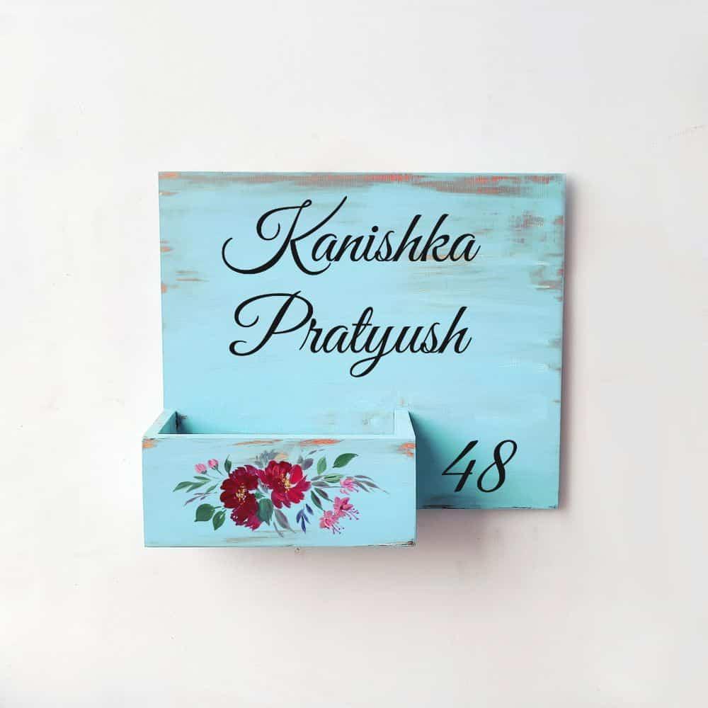 Hand-painted Customized Planter Name Plate - Red Flowers