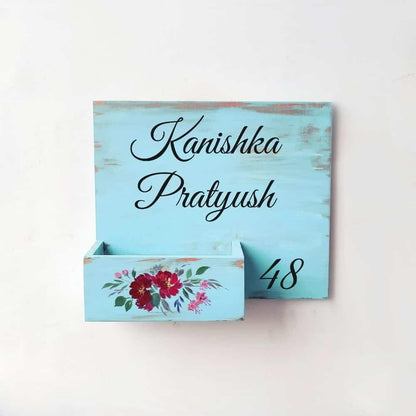 Hand-painted Customized Planter Name Plate - Red Flowers