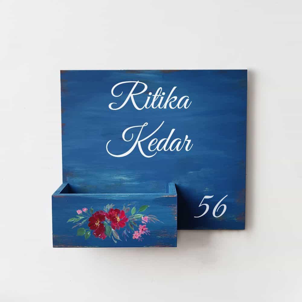 Hand-painted Customized Planter Name Plate - Red Flowers