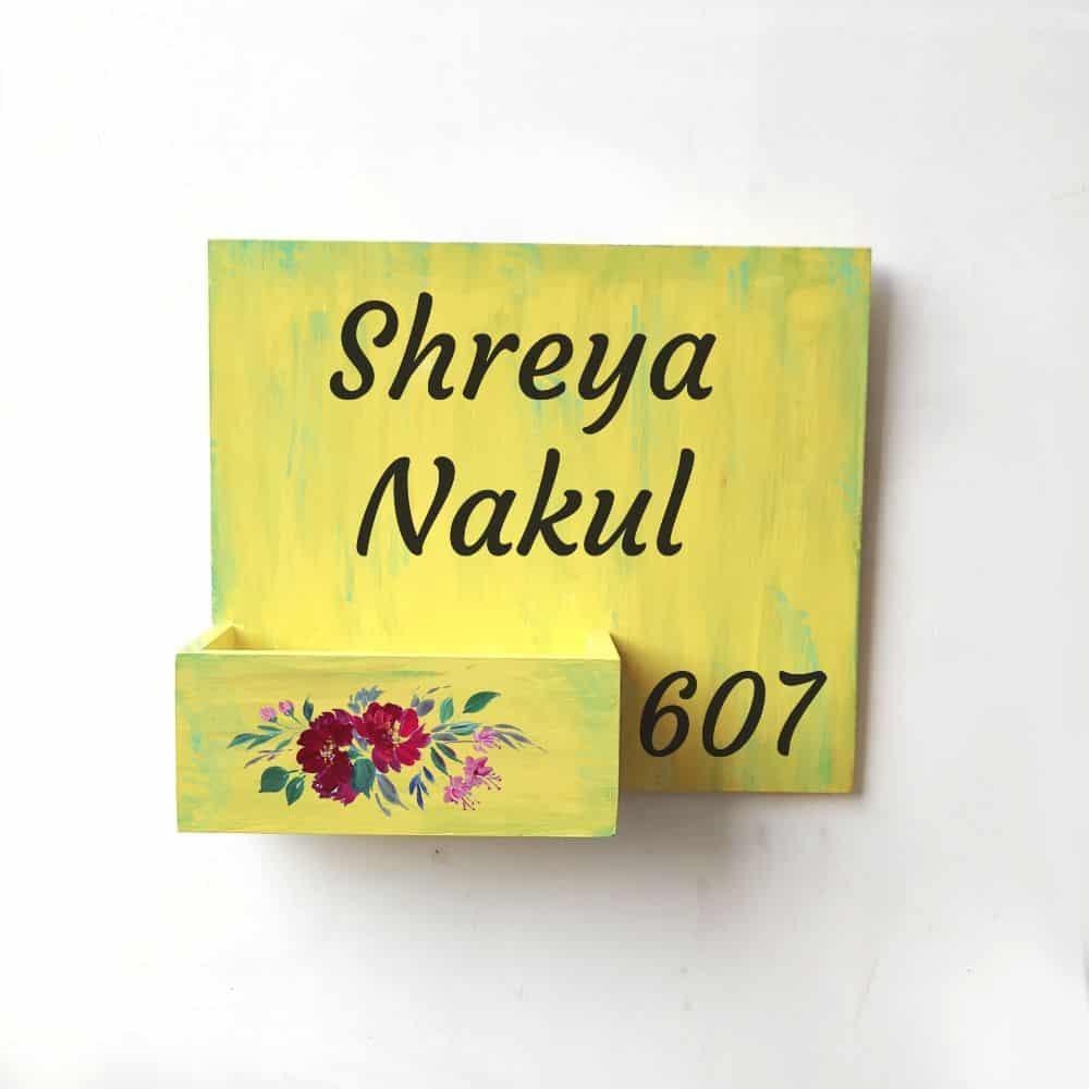 Hand-painted Customized Planter Name Plate - Red Flowers