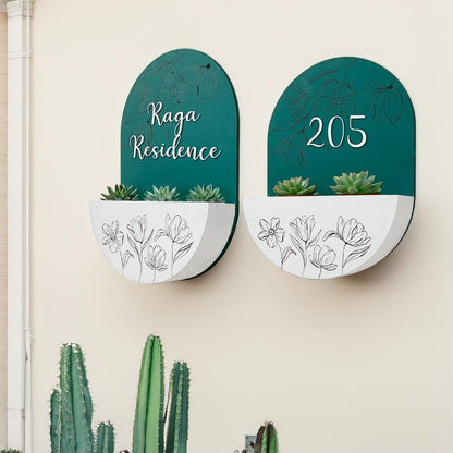 Round Planter Name Plate - Cacti Green