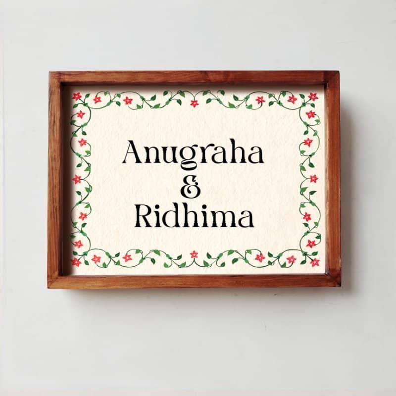 Veli - Handcrafted Framed Nameplate - Yellow Border