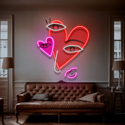 Abstract Face With Hearts LED Neon Sign Light