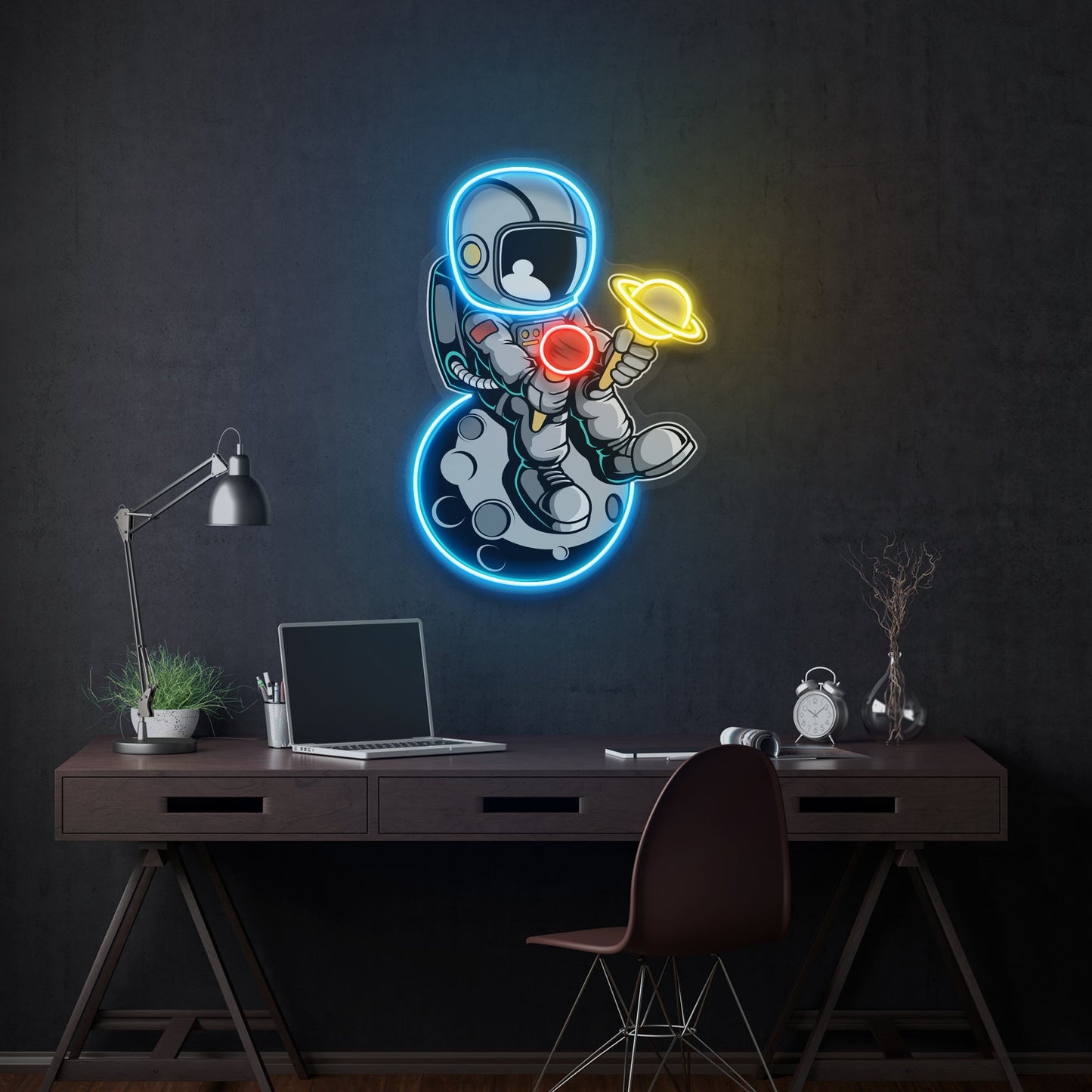 Astronaut With Ice Cream Artwork Led Neon Sign Light