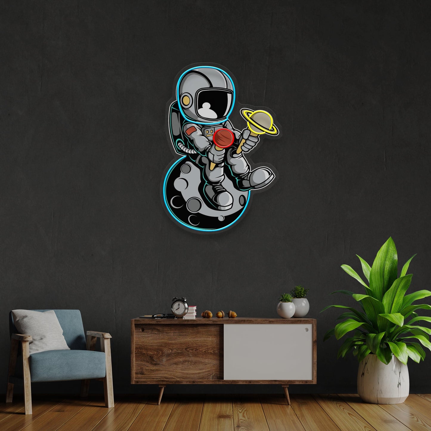 Astronaut With Ice Cream Artwork Led Neon Sign Light