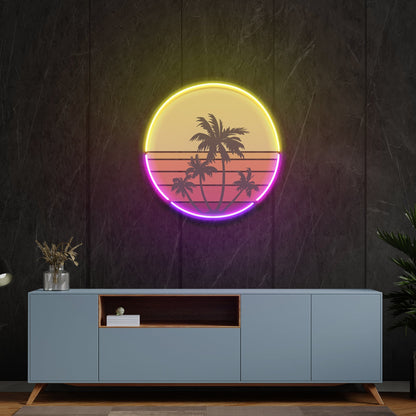 Beach Retro Vintage Sunset Artwork Led Neon Sign Light