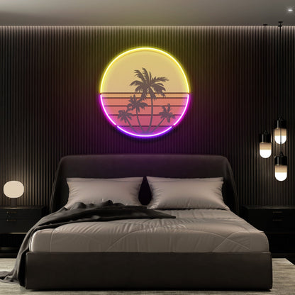 Beach Retro Vintage Sunset Artwork Led Neon Sign Light