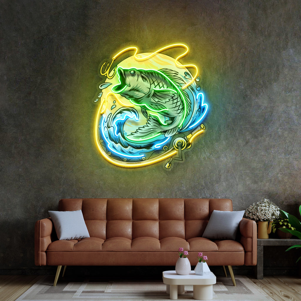 Big Bass Fishing LED Neon Sign Light Pop Art