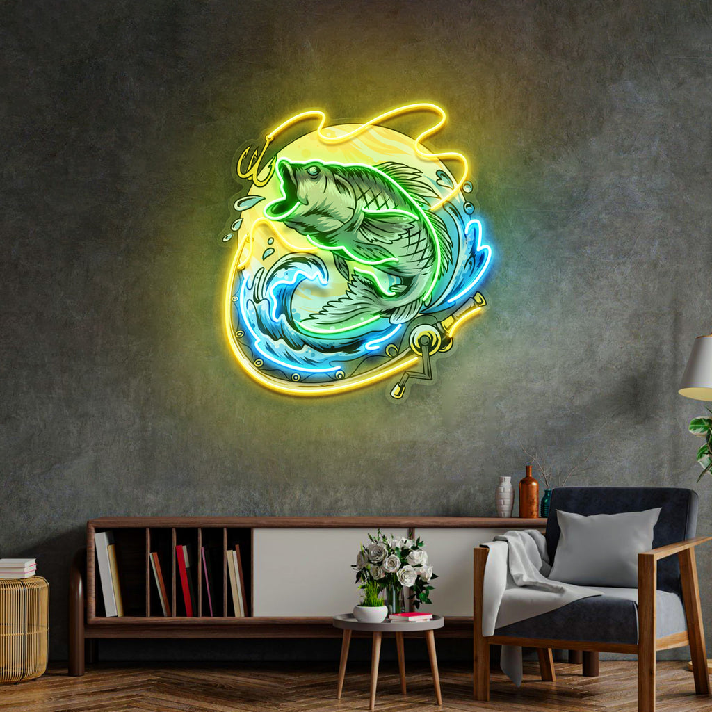 Big Bass Fishing LED Neon Sign Light Pop Art