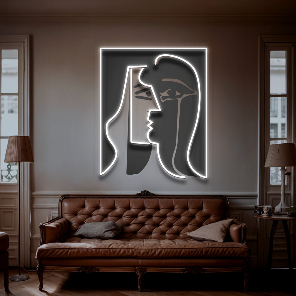 Black and White Faces Abstract Art LED Neon Sign Light