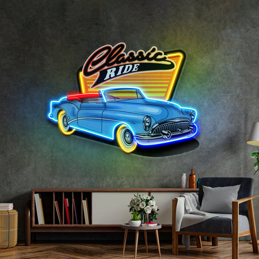 Blue Classic Car LED Neon Sign Light Pop Art