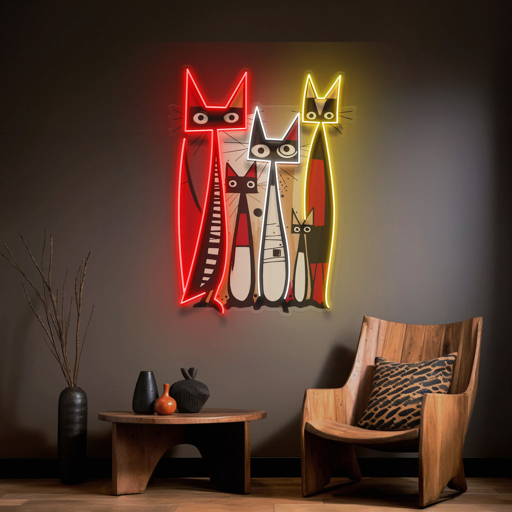 Cat Family In Abstract Art LED Neon Sign Light