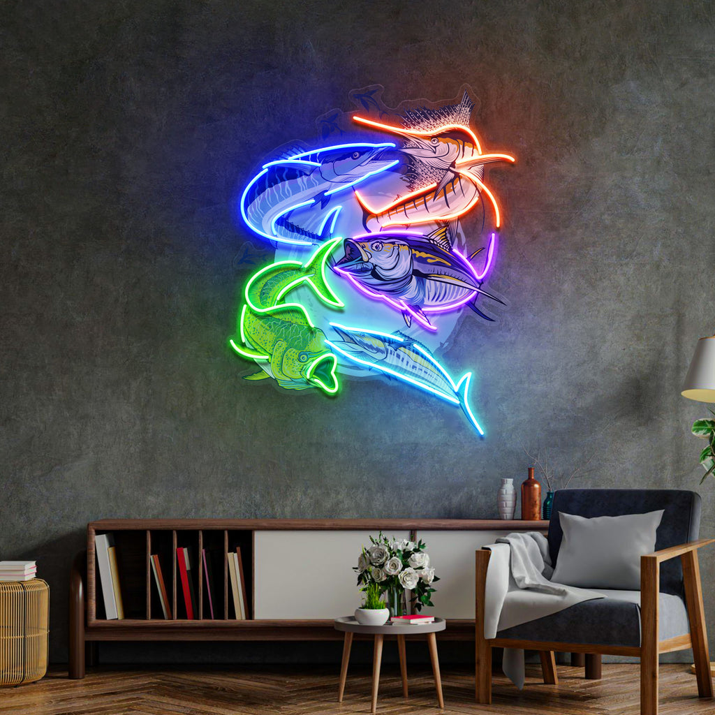 Colorful Fishing LED Neon Sign Light Pop Art