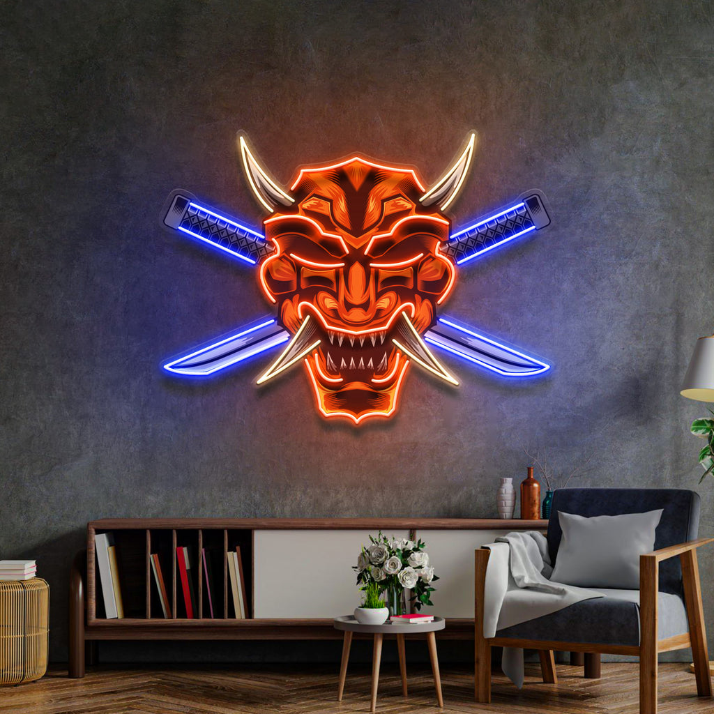 Crossed Knife Samurai Mask LED Neon Sign Light Pop Art