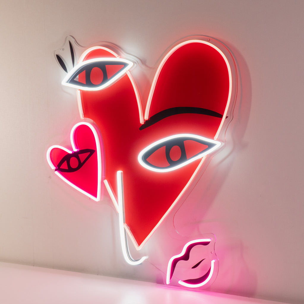 Abstract Face With Hearts LED Neon Sign Light