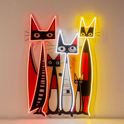 Cat Family In Abstract Art LED Neon Sign Light