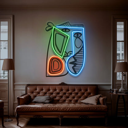 Face With Colorful Shape LED Neon Sign Light