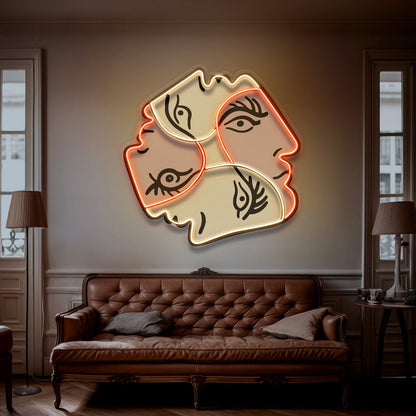 Four Faces Twirling Abstract Art LED Neon Sign Light