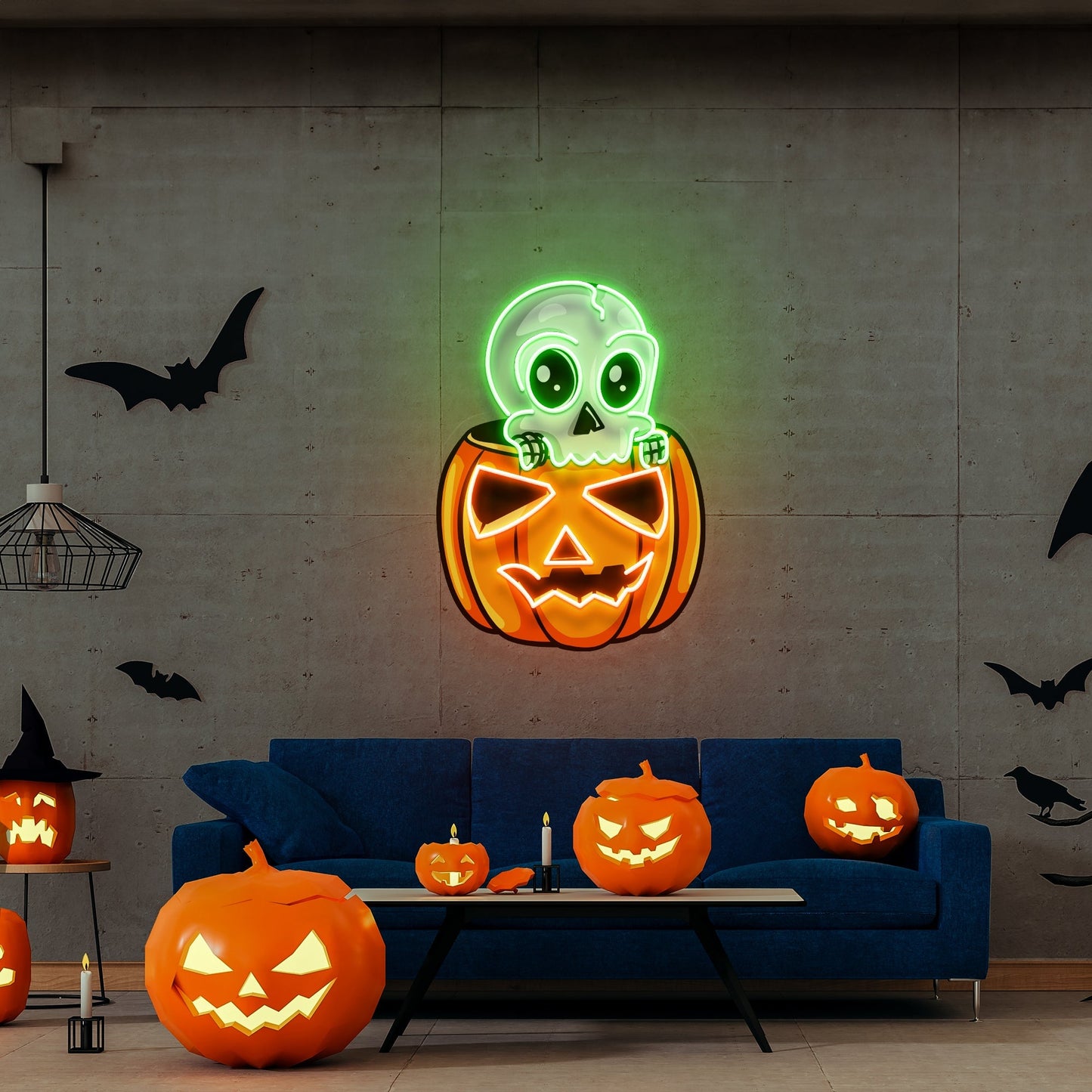 Halloween Skull Pumpkin Cute Artwork Led Neon Sign Light